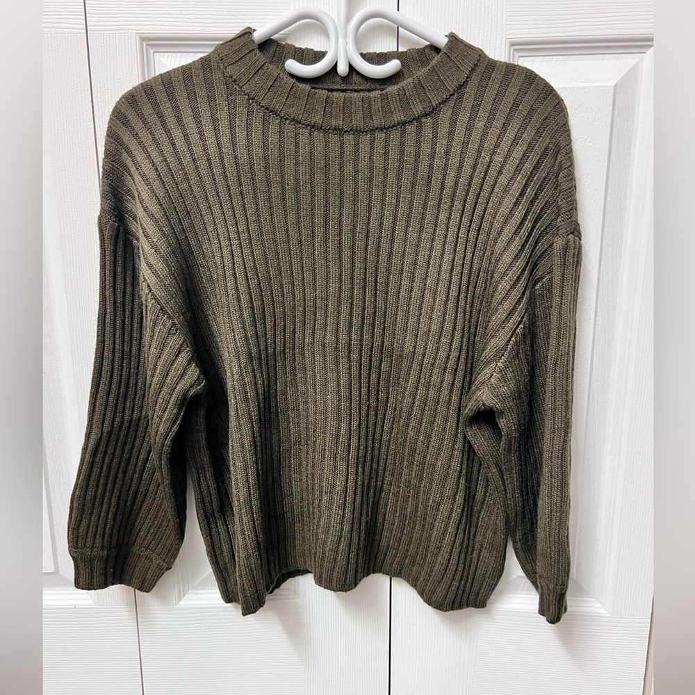VELVET BY GRAHAM &SPENCER Ribbed Crewneck Sweater - Olive Green